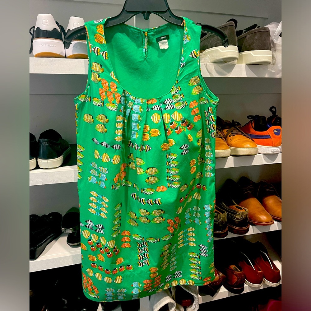 JCREW green cotton school of fish dress shift 8